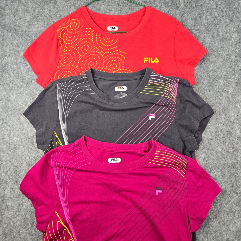 Fila Sport Womens Graphic T-Shirt Bundle‎ Set of 3 Red Grey Pink Size Medium